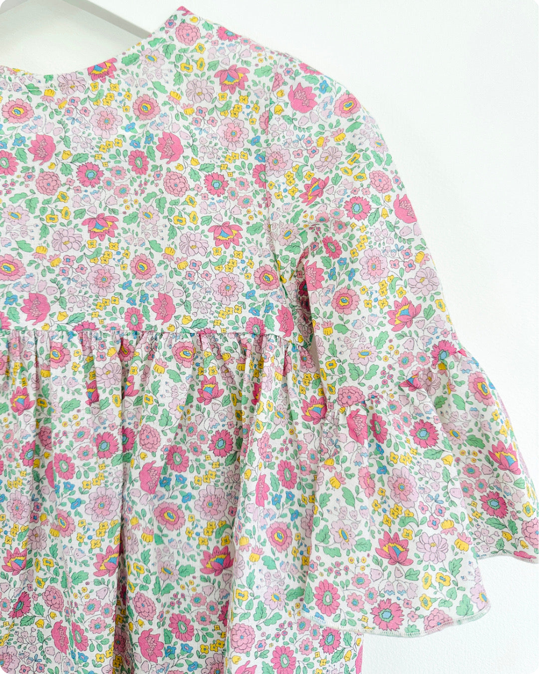 Girl’s 100% Cotton Floral Dress with ¾ Flared Sleeves