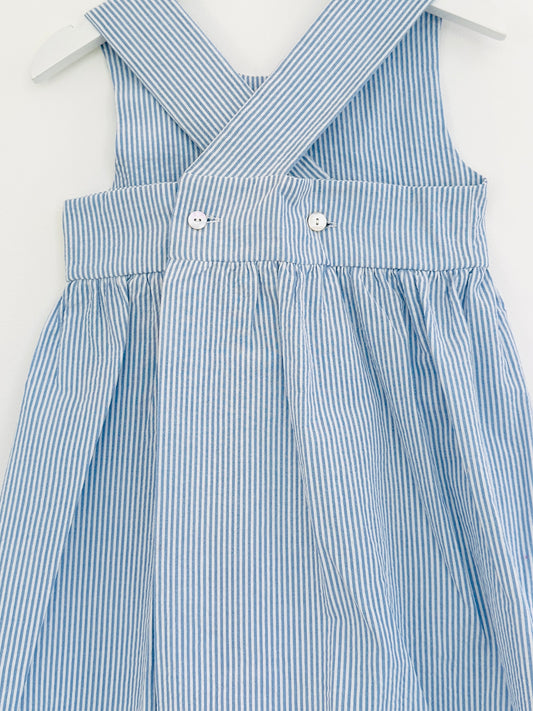 Girl’s Blue Seersucker Dress with Crossed Back