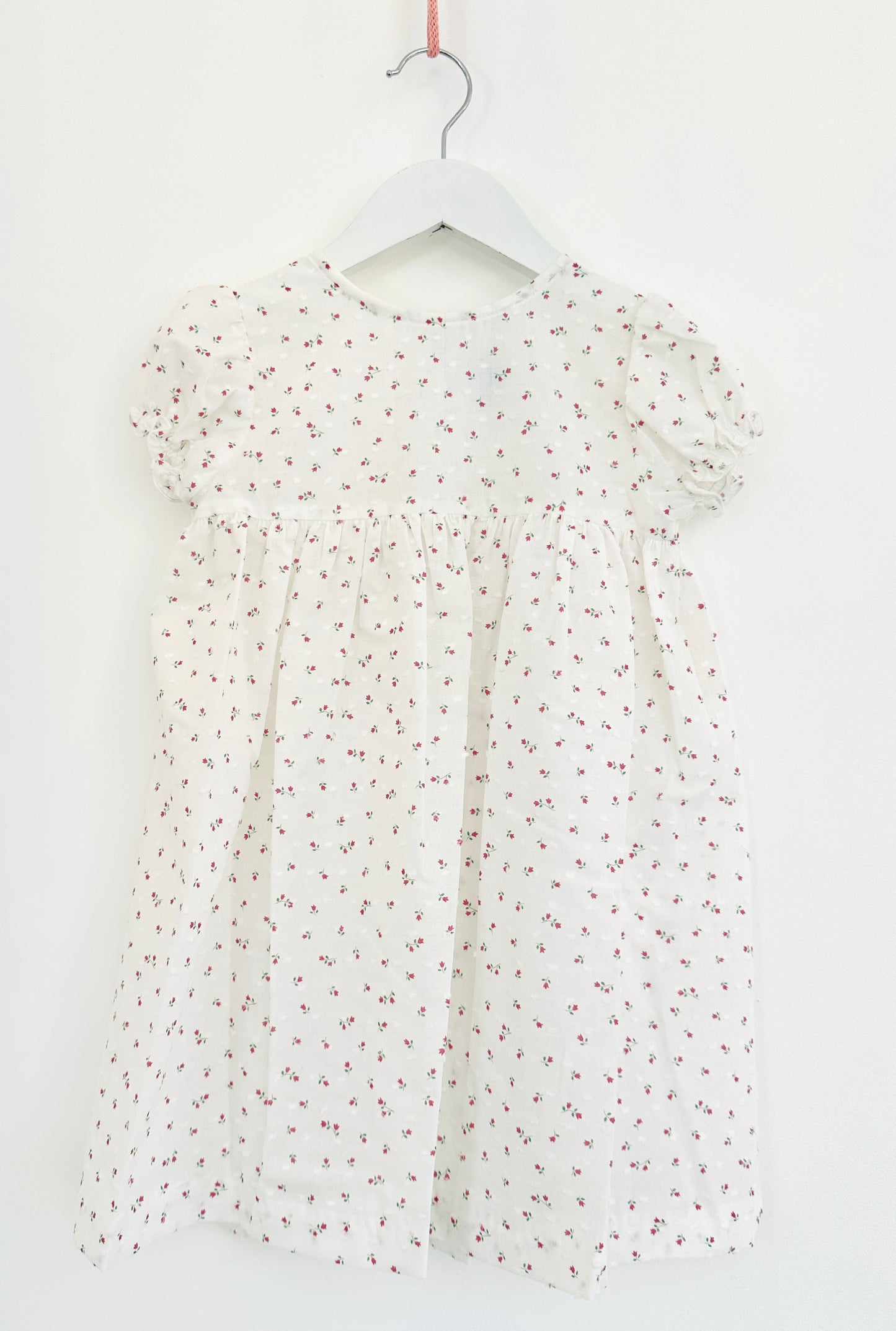 White Plumetis Dress with Red Tulip Details