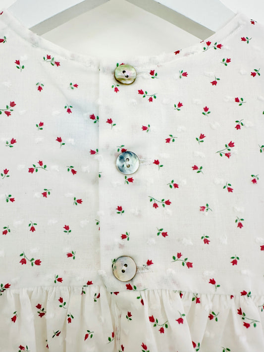 White Plumetis Dress with Red Tulip Details