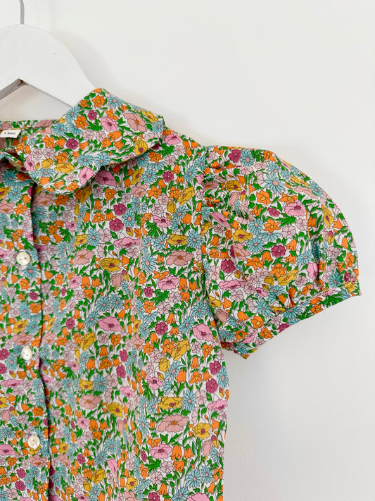 Girls' Liberty Cotton Shirt with Scalloped Collar and Balloon Sleeves