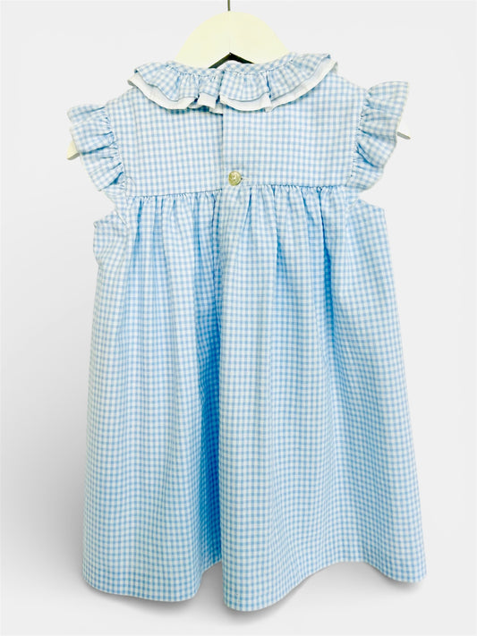 Girl Dress in Blue Vichy with Ruffle Details