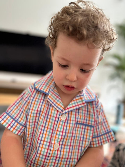 Boys' Short Sleeve Gingham Pyjama Set with Shorts