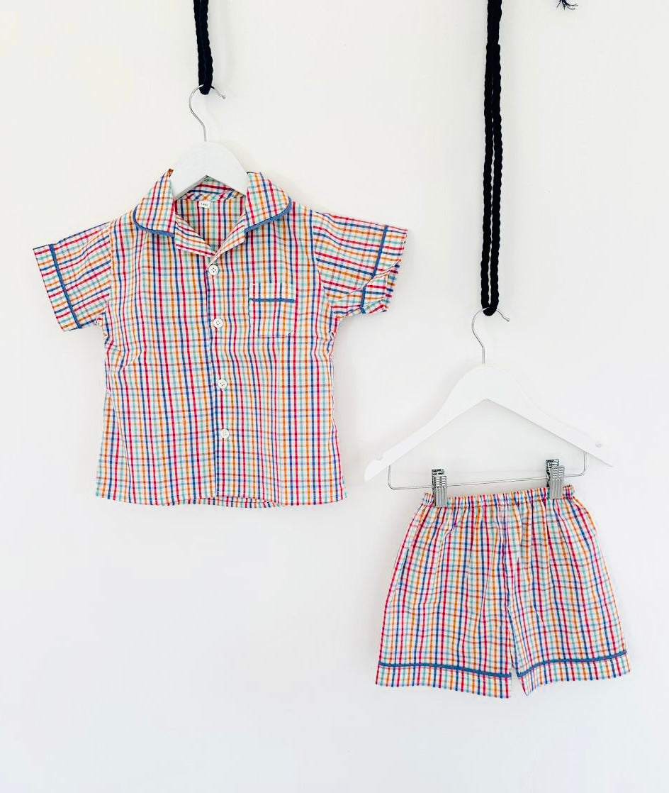 Boys' Short Sleeve Gingham Pyjama Set with Shorts