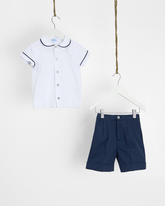 Boy elegant set with pique' or korean shirt and 100% cotton short