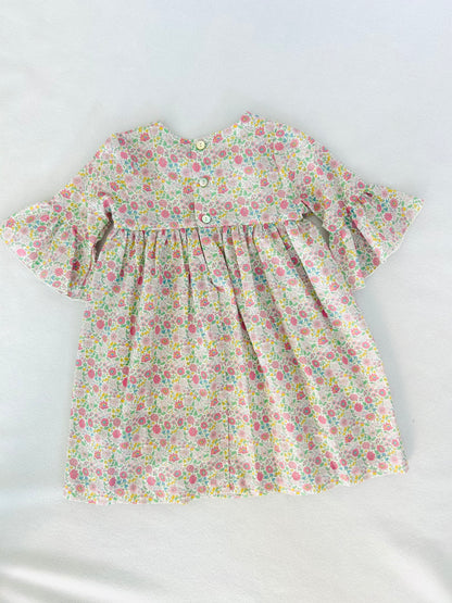 Girl’s 100% Cotton Floral Dress with ¾ Flared Sleeves