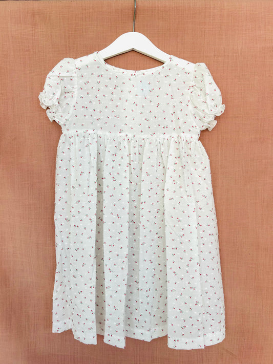 White Plumetis Dress with Red Tulip Details