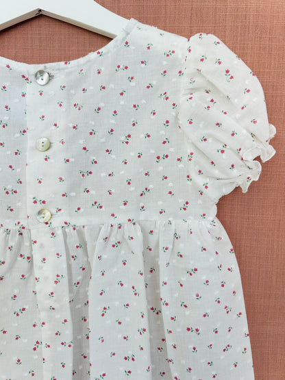 White Plumetis Dress with Red Tulip Details