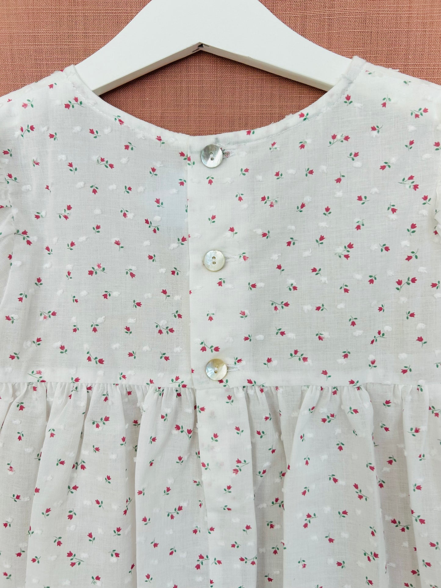 White Plumetis Dress with Red Tulip Details