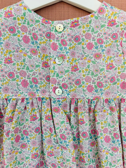Girl’s 100% Cotton Floral Dress with ¾ Flared Sleeves