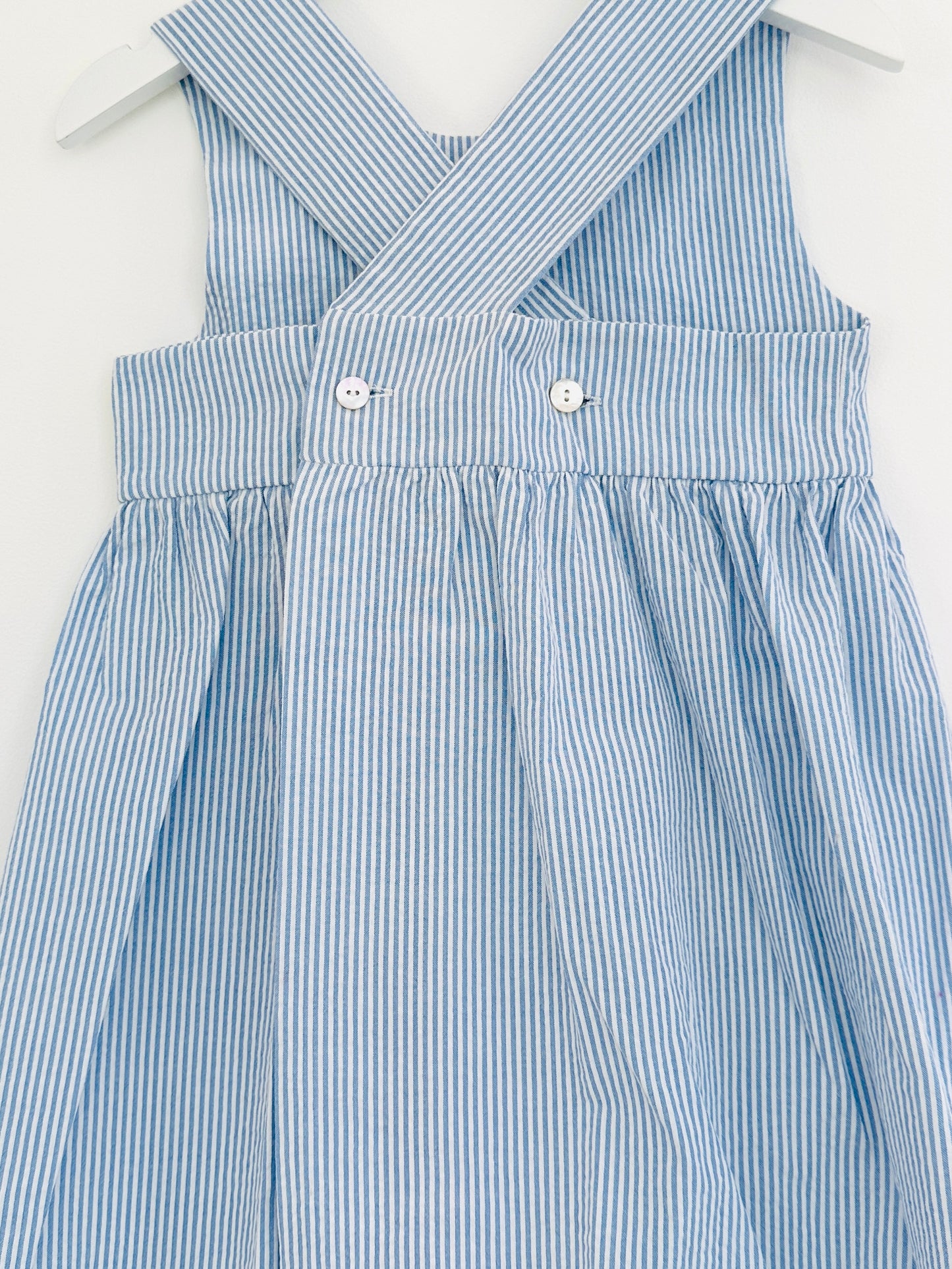 Girl’s Blue Seersucker Dress with Crossed Back