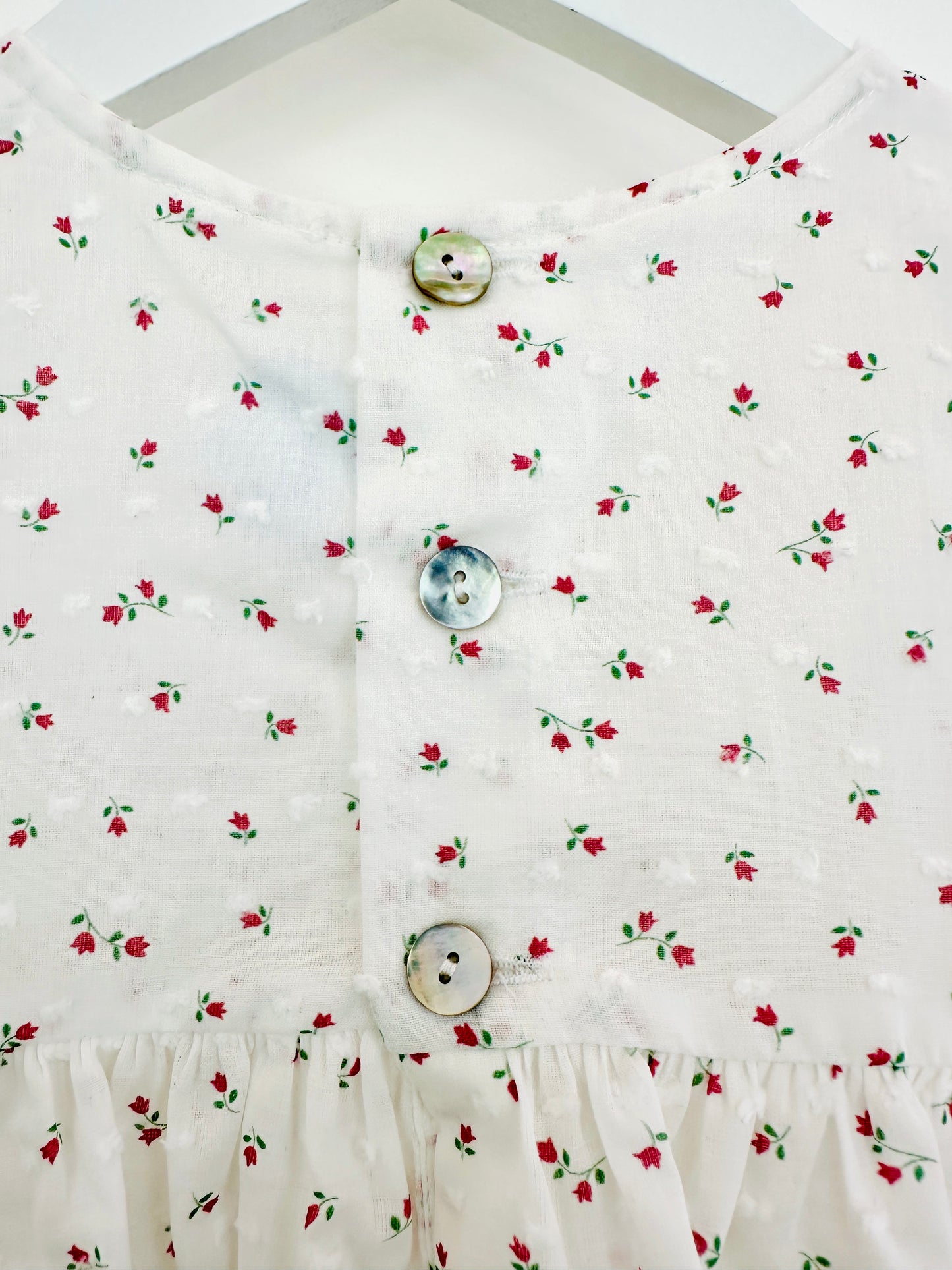 White Plumetis Dress with Red Tulip Details