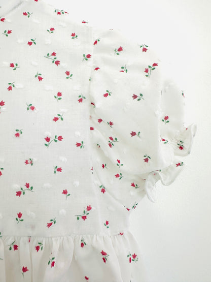 White Plumetis Dress with Red Tulip Details