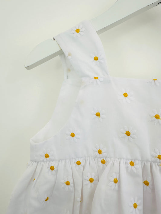 Girls' 100% Cotton white Dress with Daisy Floral Details