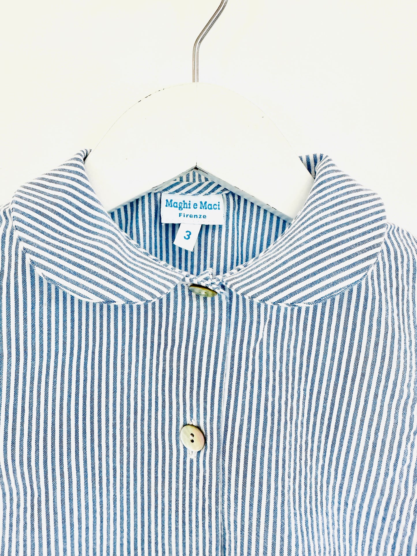 Girl’s Blue Seersucker Pants and Sleeveless Shirt Set with Floral Ruffle