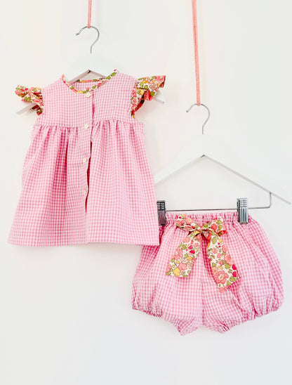 Baby Girl Sundress & Bloomers Set - Organic Cotton and Liberty details