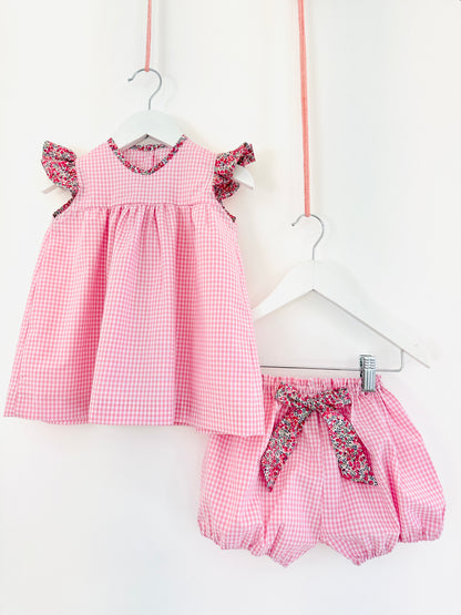 Baby Girl Sundress & Bloomers Set - Organic Cotton and Liberty details