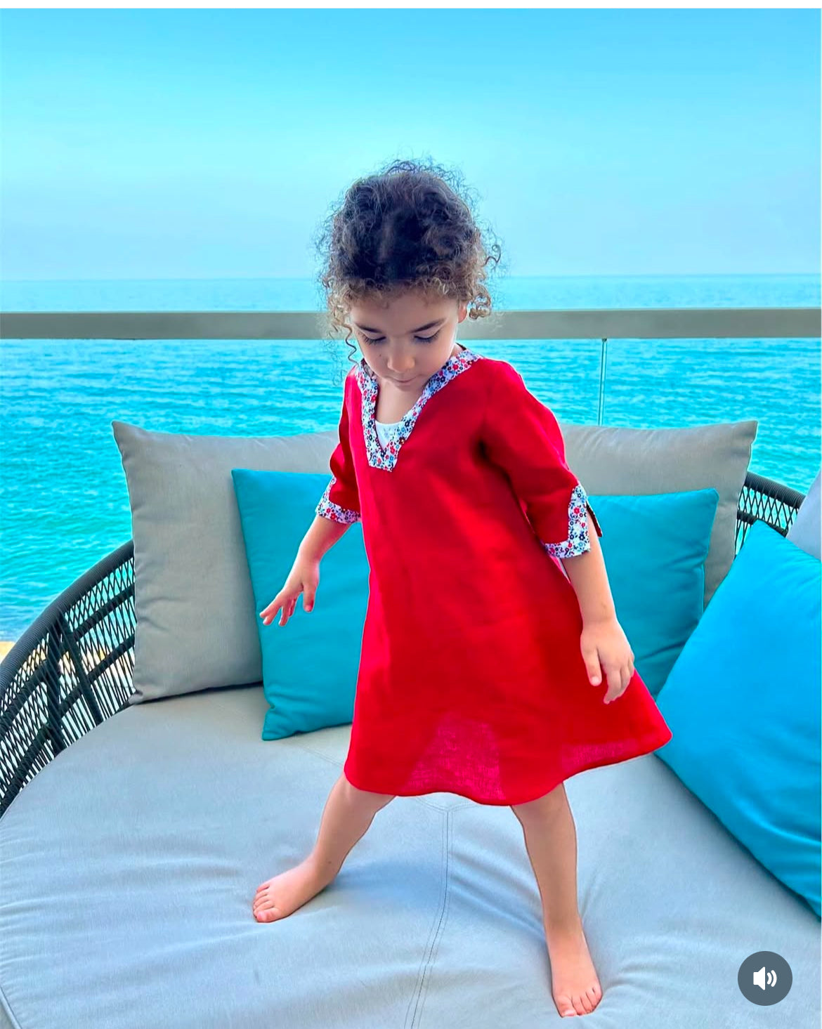Girl’s 100% Linen Red Kaftan