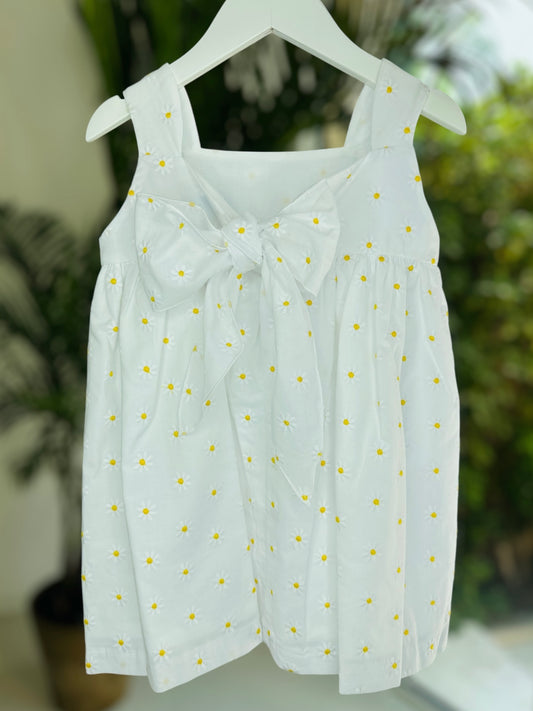 Girls' 100% Cotton white Dress with Daisy Floral Details