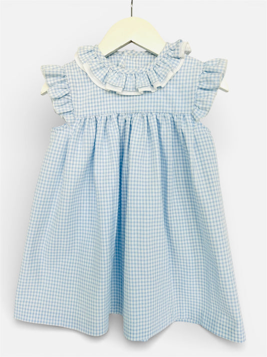 Girl Dress in Blue Vichy with Ruffle Details
