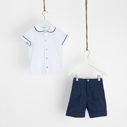 Boy elegant set with pique' or korean shirt and 100% cotton short