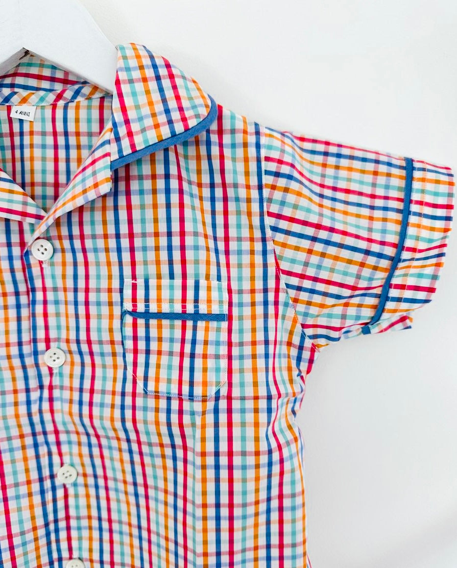 Boys' Short Sleeve Gingham Pyjama Set with Shorts