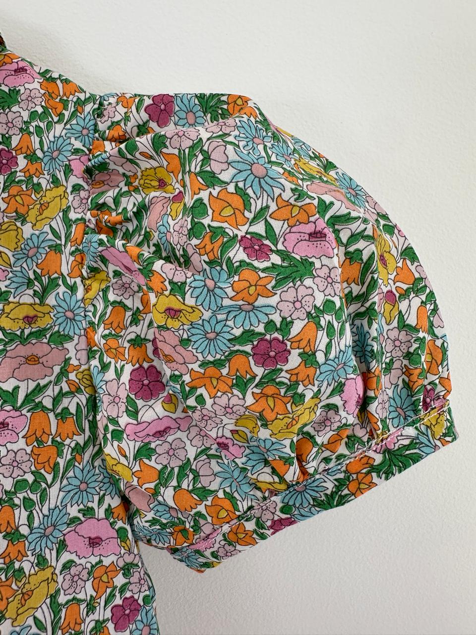 Girls' Liberty Cotton Shirt with Scalloped Collar and Balloon Sleeves